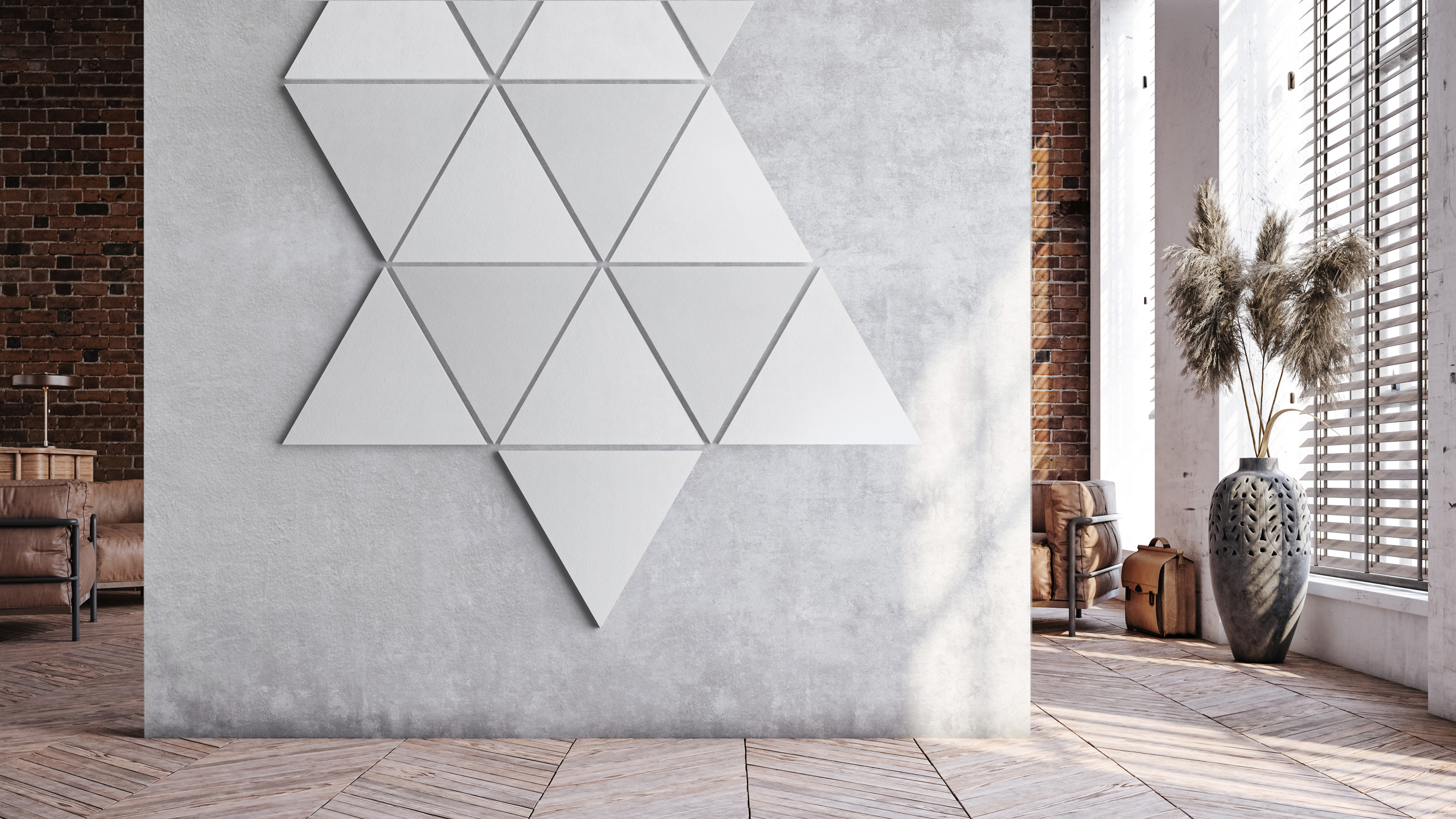 Wall with triangular-shaped acoustic wall panels