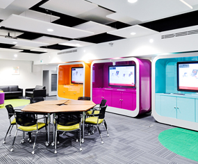 ducational space in hospital facility with acoustic ceiling