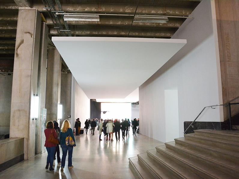 Acoustic stretch fabric panel hanging in Palais de Tokyo