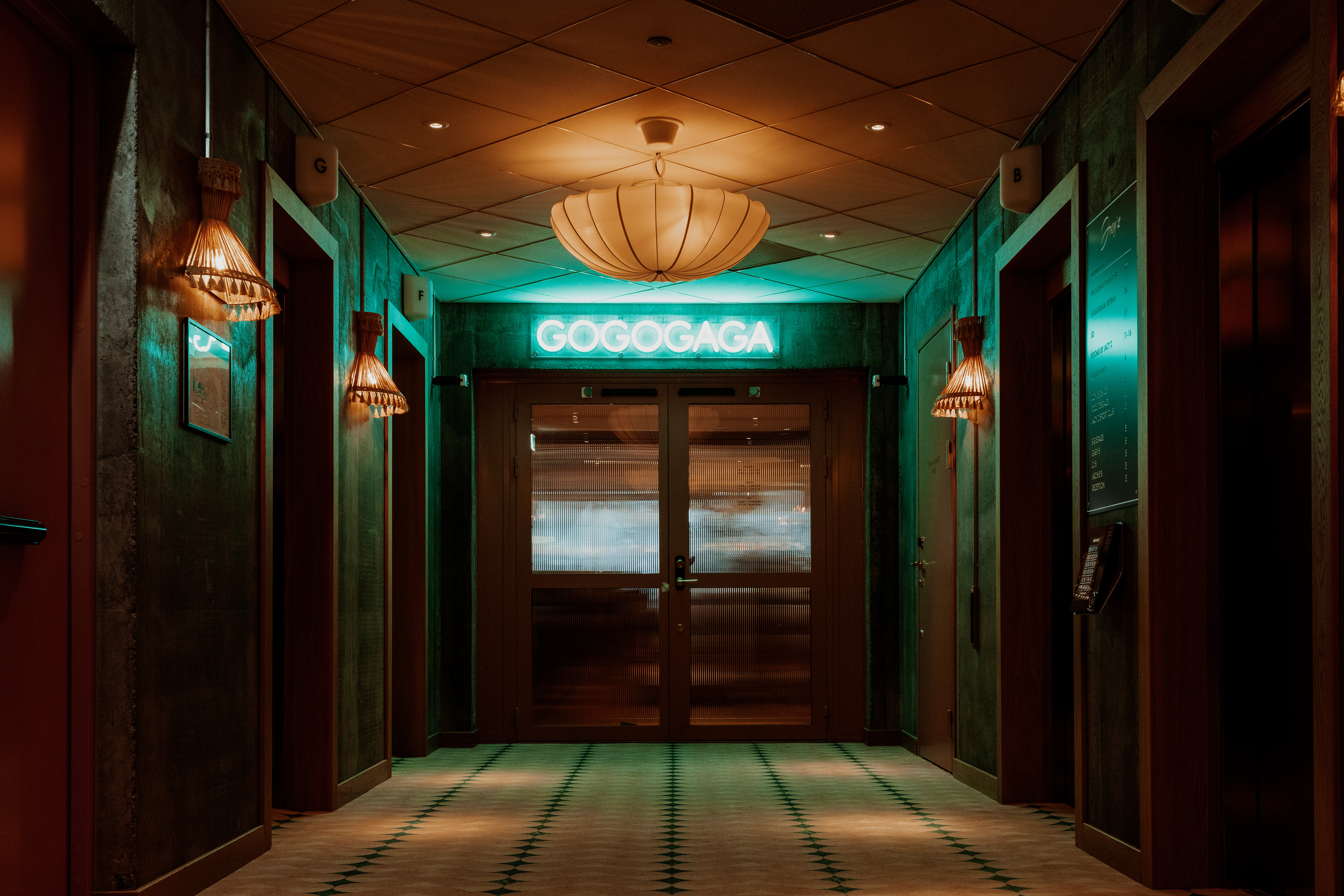 Suspended acoustic ceiling in corridor