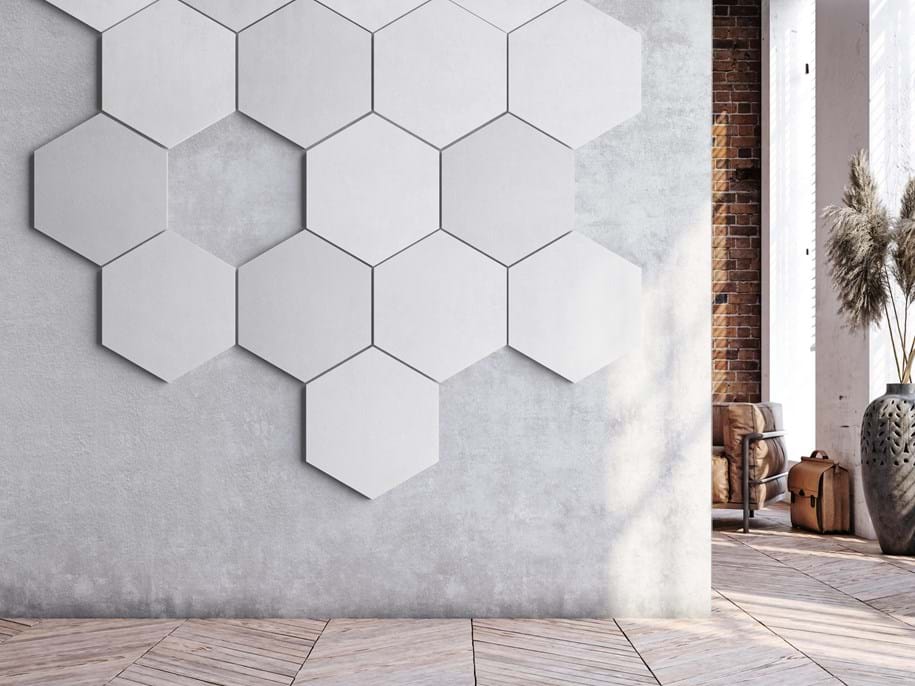 Hexagon shaped acoustic wall panels
