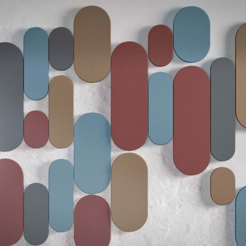 Paneles acústicos de pared ovalados en distintos colores