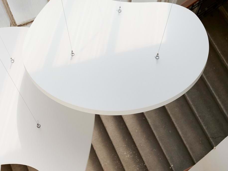Free-hanging acoustic panels seen from above