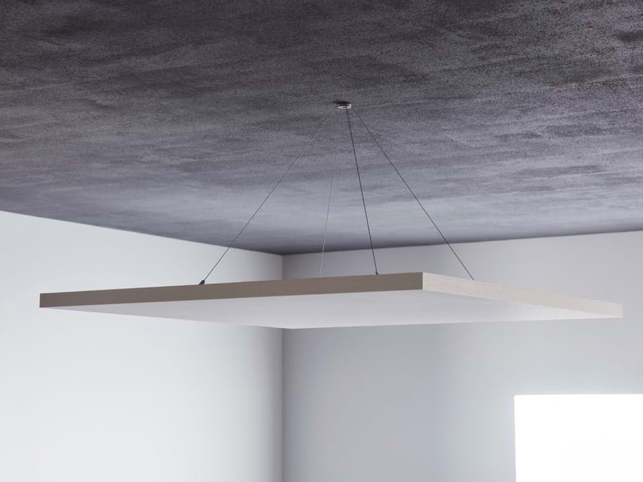 Free-hanging acoustic panel installed with a one point fixing method