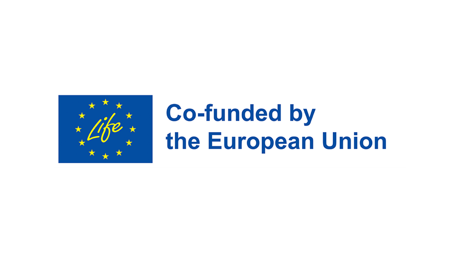 Logo featuring the EU flag and the word “Life” next to the text “Co-funded by the European Union” on a white background.